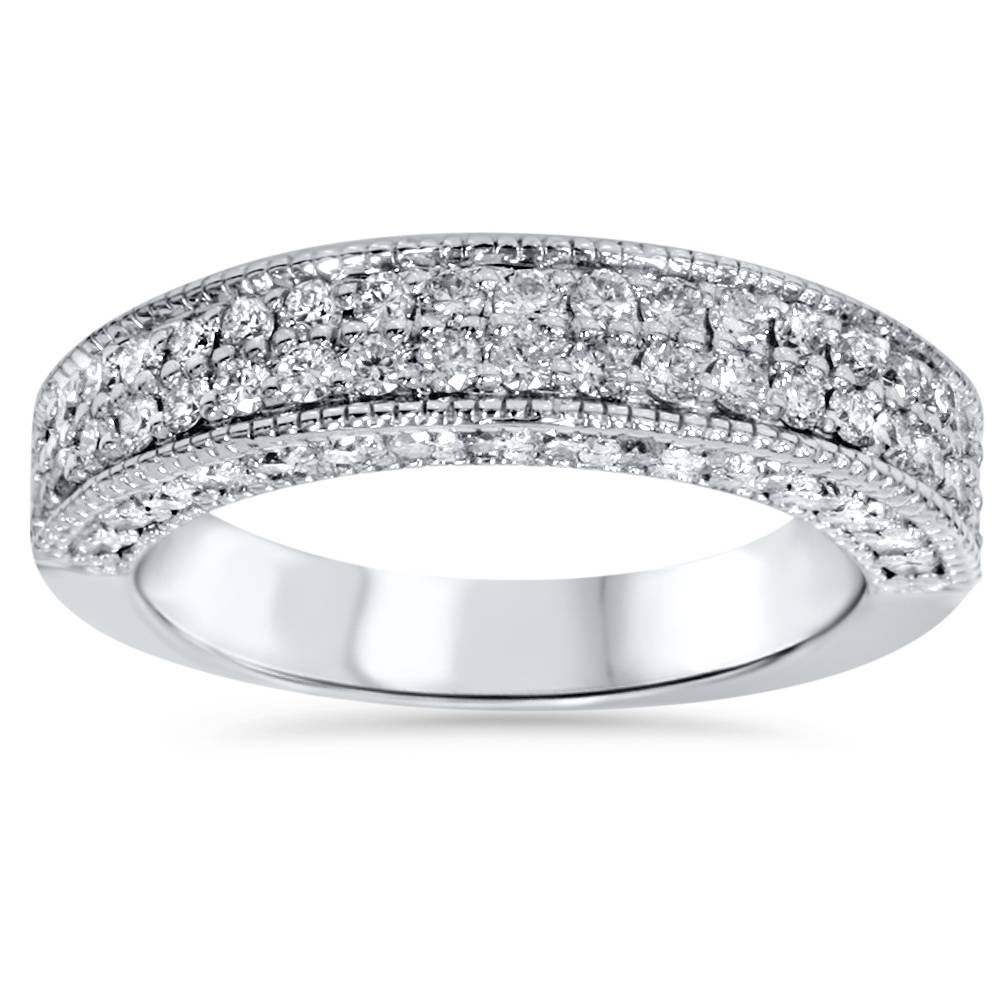 1 1/10ct Pave Diamond Wedding Ring 14K White Gold