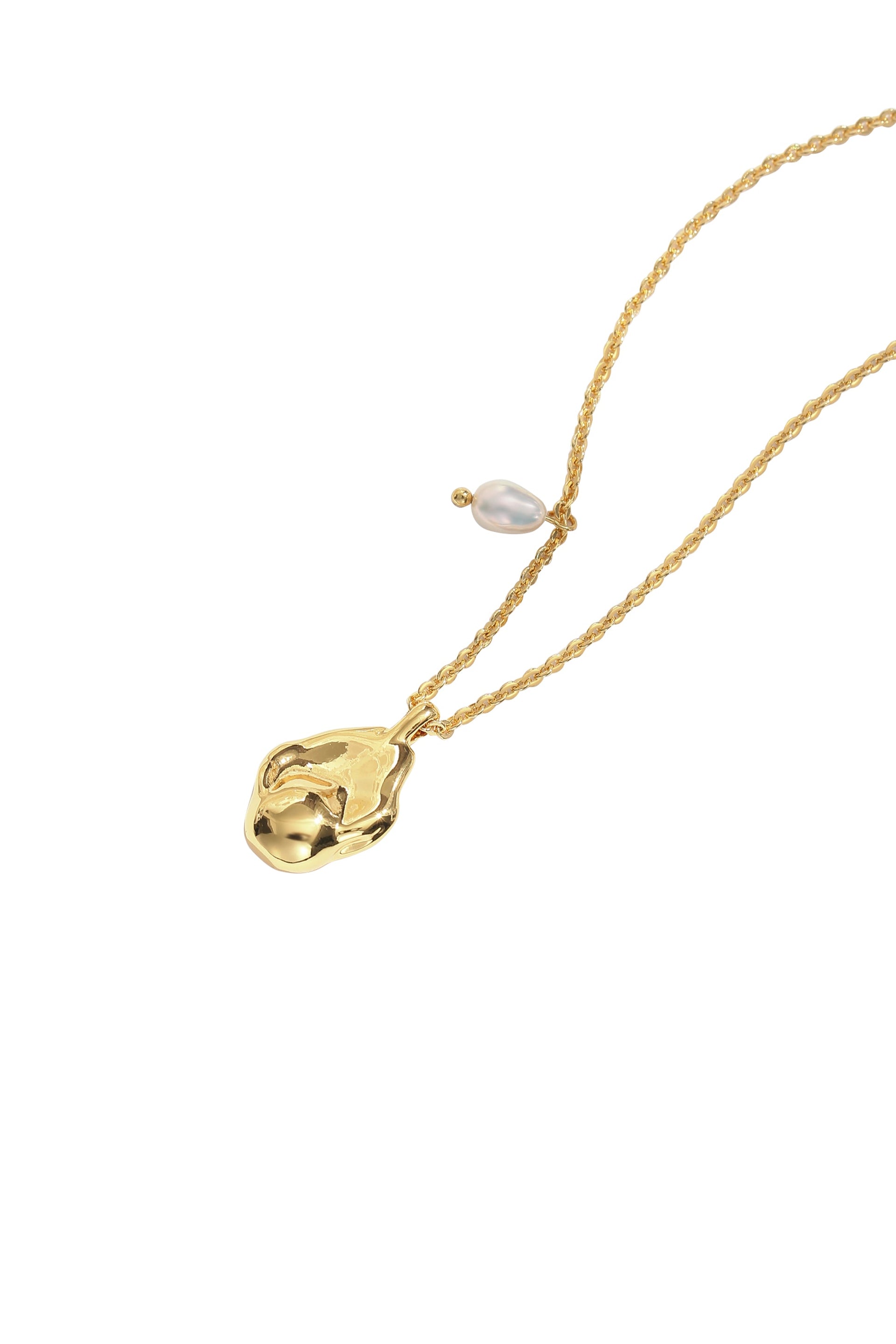 Gold Baroque Pendant and Pearl Necklace