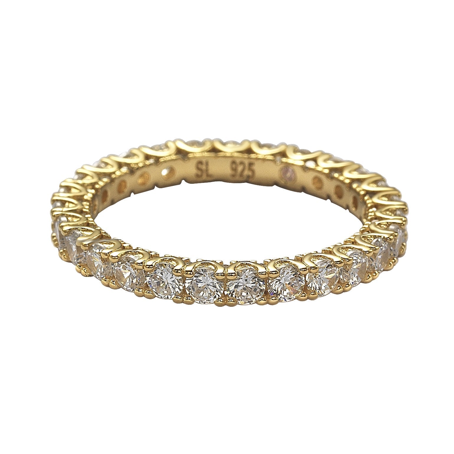 Suzy Levian Yellow Sterling Silver Cubic Zirconia Pave U Shape Setting Eternity Band