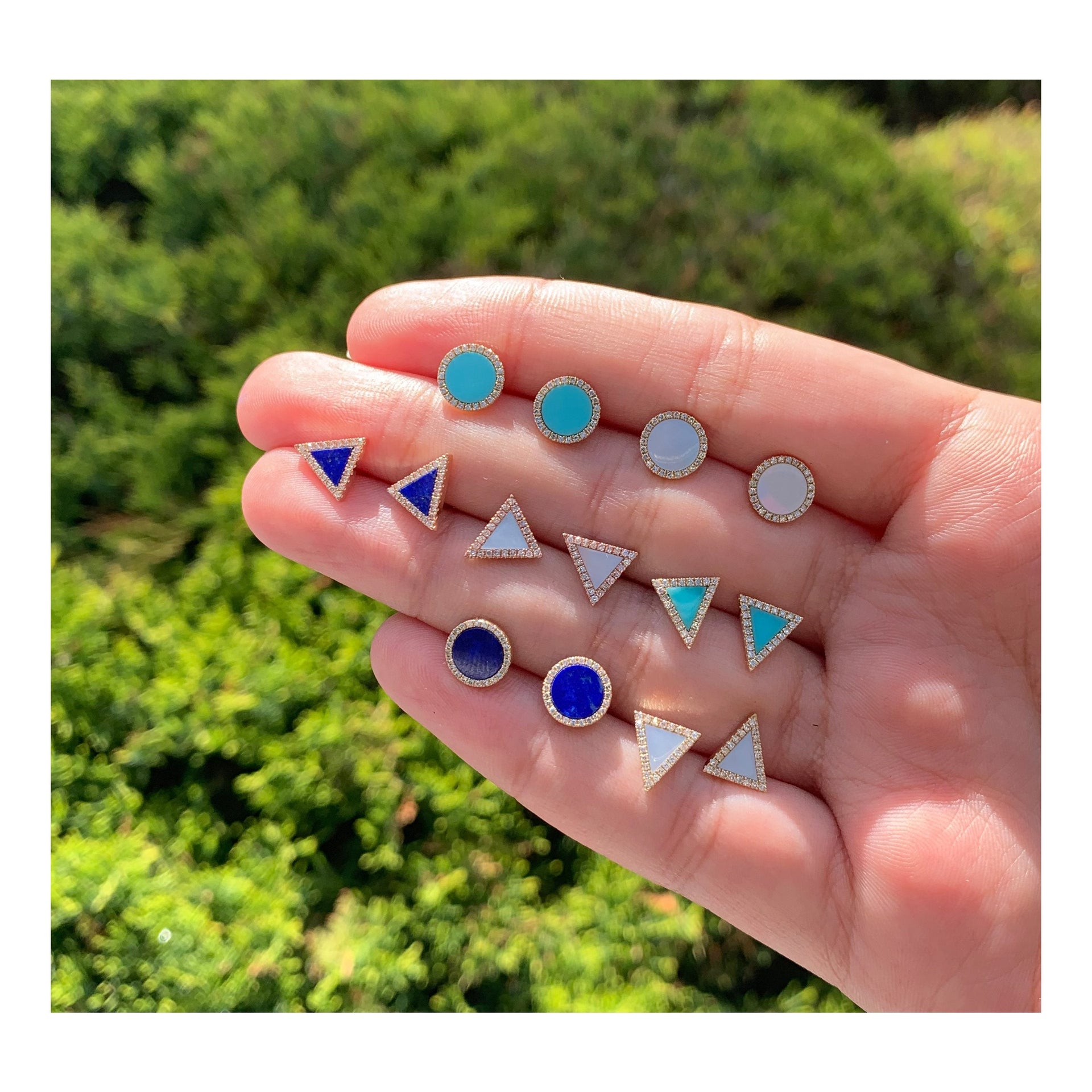 14k Gold Diamond & Lapis Stud Earrings