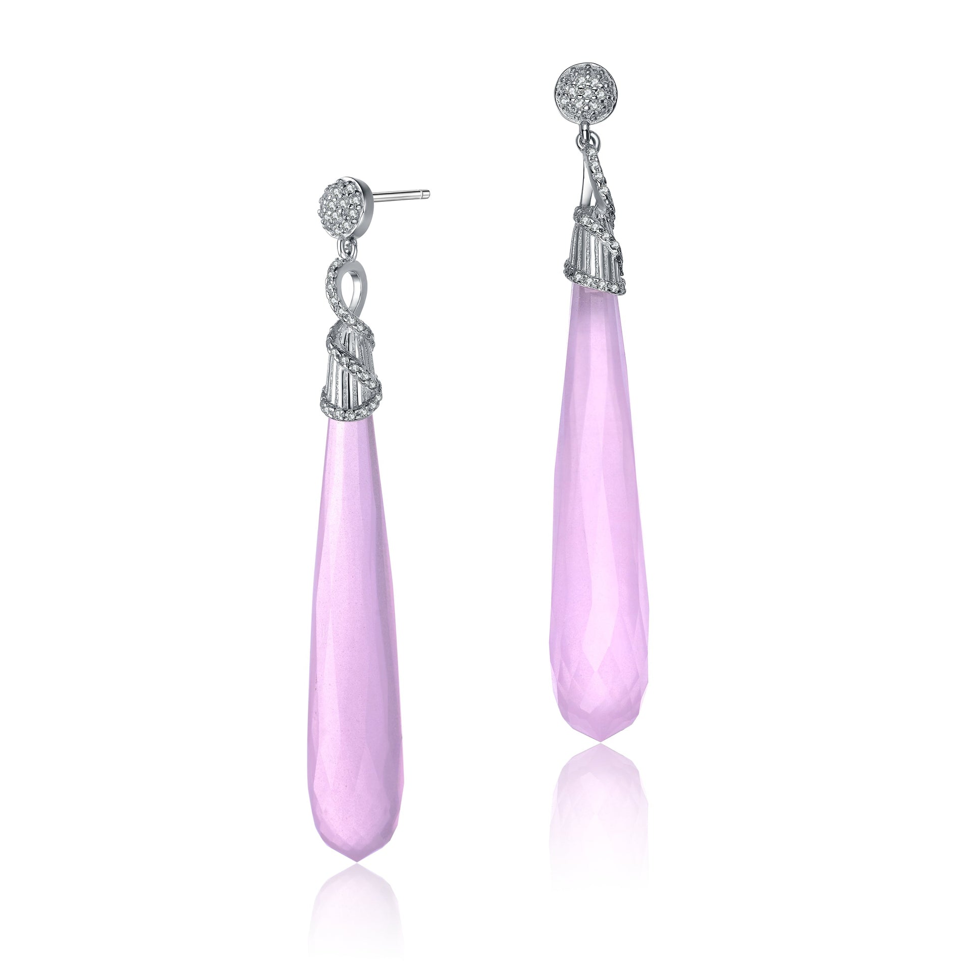Sterling Silver Pink Cubic Zirconia Drop Earrings