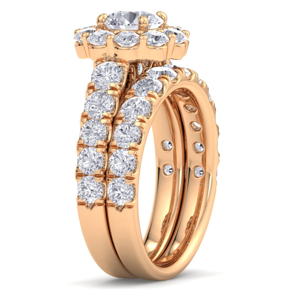 4 ct Diamond Halo Engagement Wedding Ring Set in White Yellow or Rose Gold