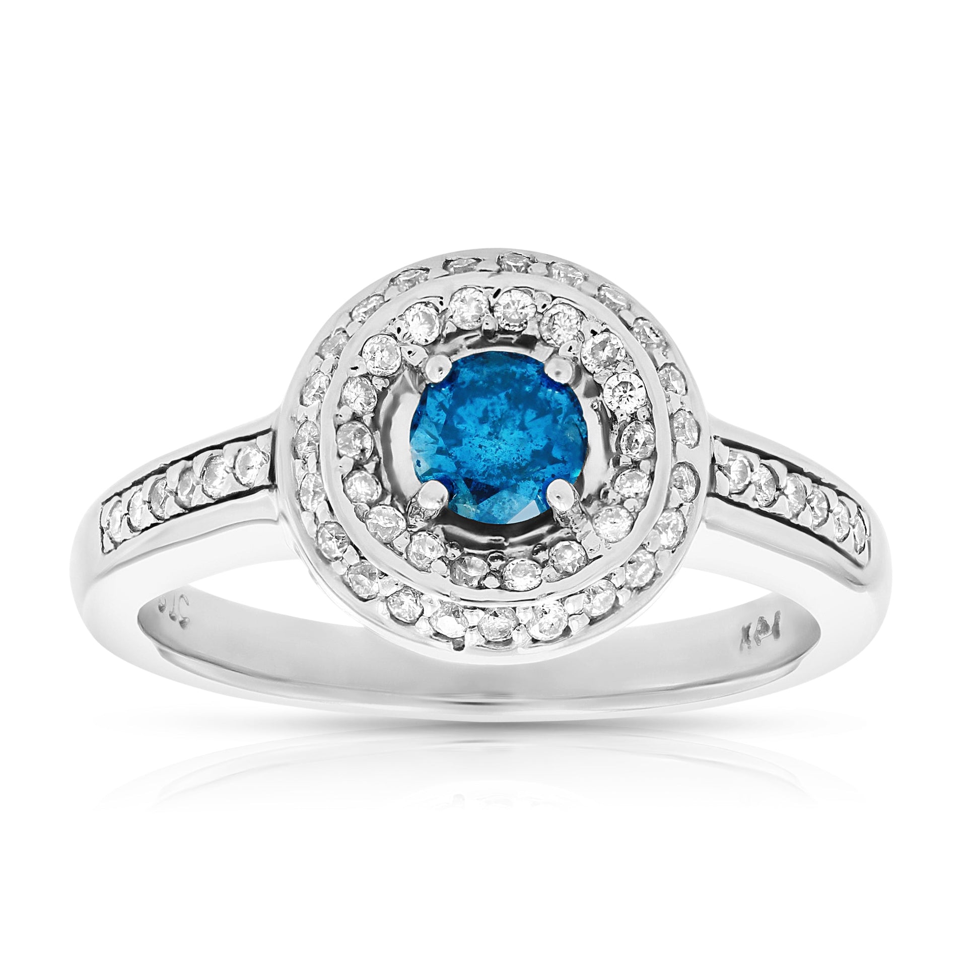 3/4 cttw Blue and White Diamond Engagement Ring 14K White Gold Bridal