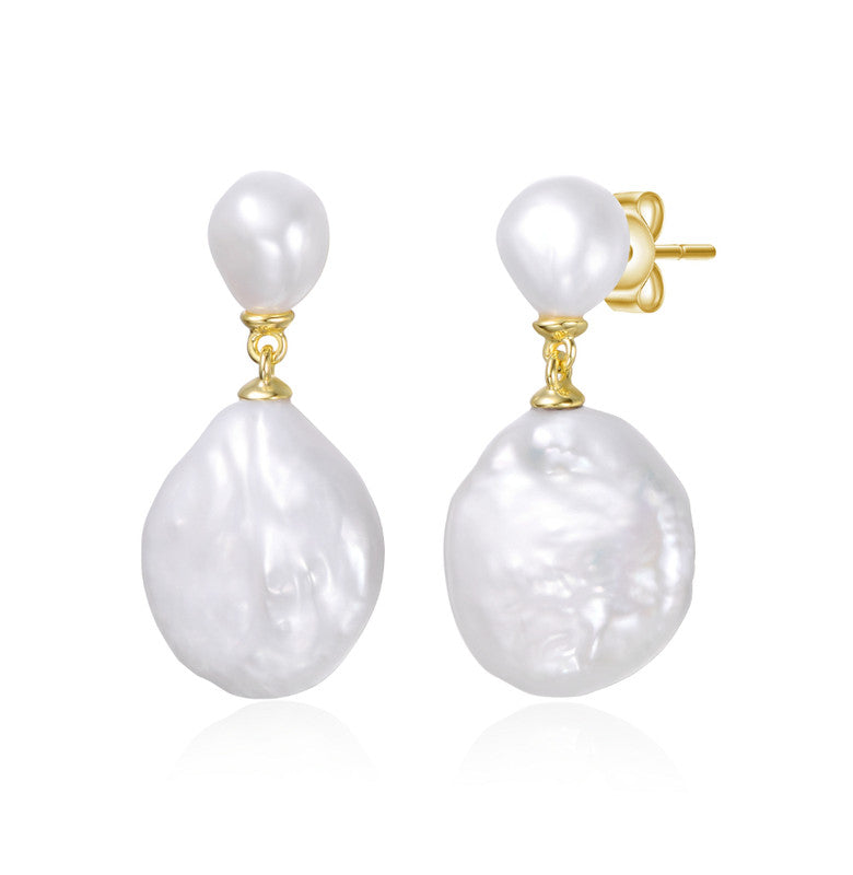 Sterling Silver 14k Gold Plated Mother Of Pearl Coin Dangle Earrings