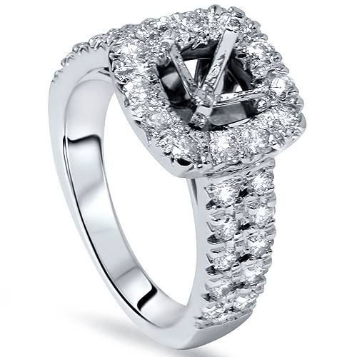 1ct Cushion Halo Engagement Ring Setting 14K White Gold