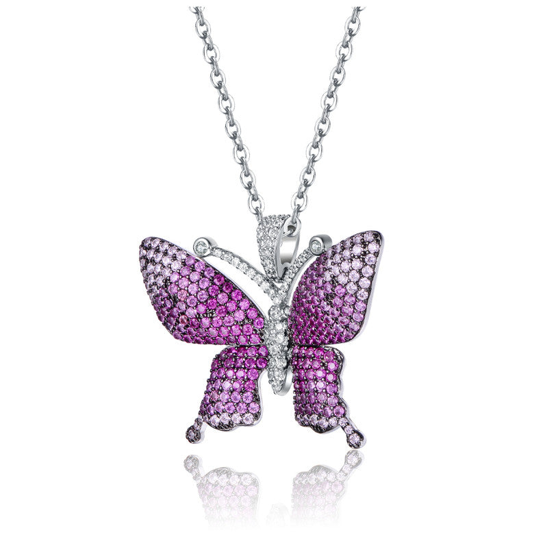 Sterling Silver With Rhodium And Black Plated Long Lasting Butterfly Pendant Necklace