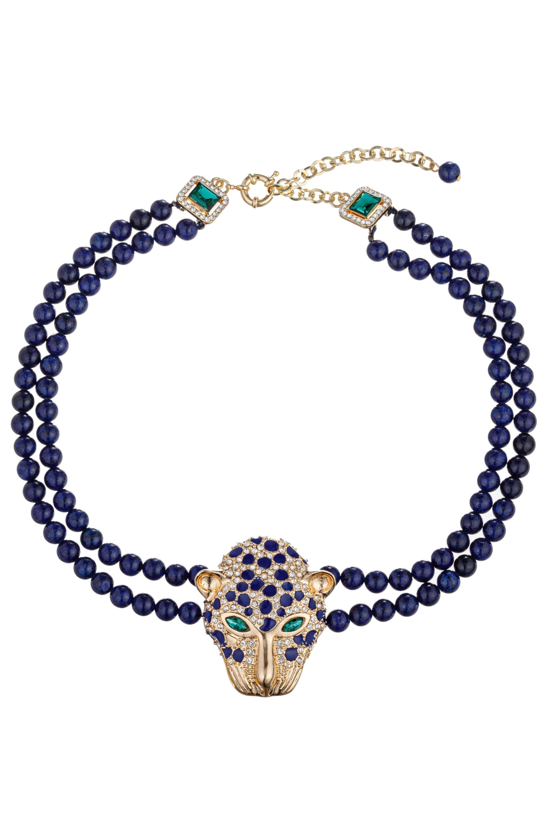 Zoe Blue Leopard Agate Beaded Necklace