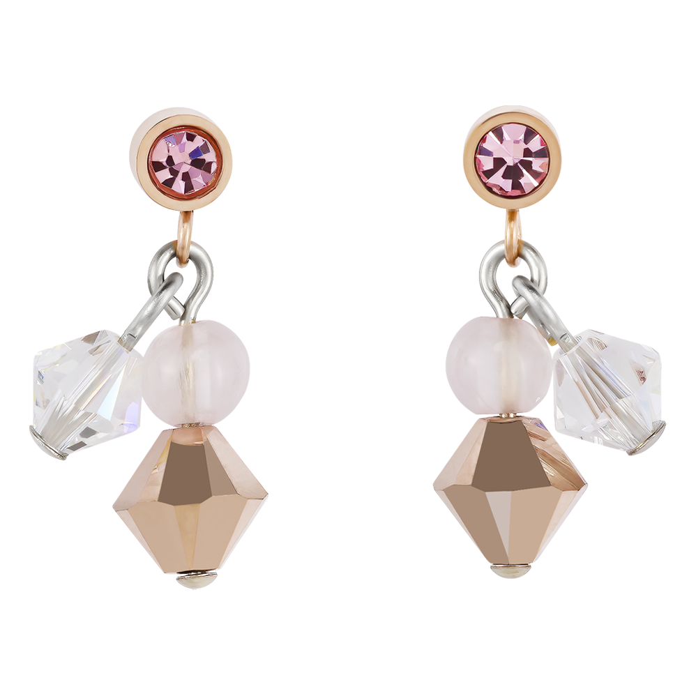 Earrings Crystals & rose quartz light rose