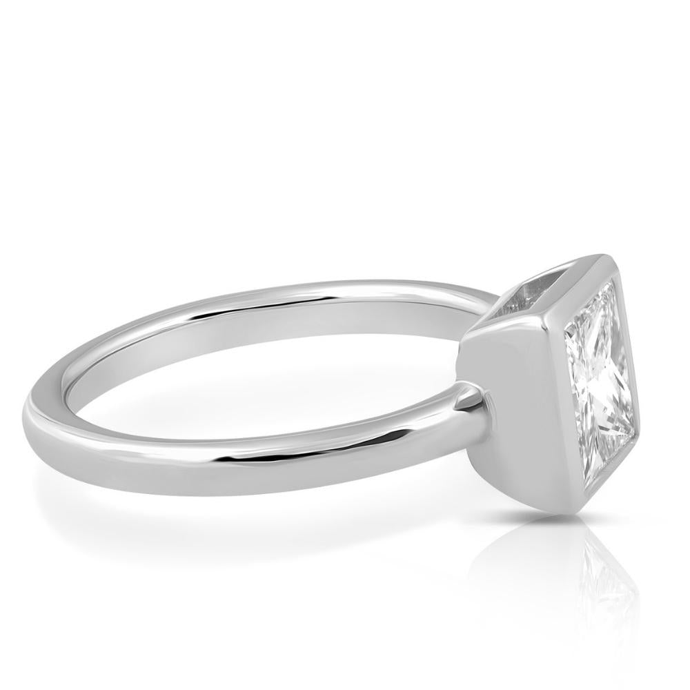 2 Ct Princess Cut Diamond Solitaire Bezel Engagement Ring Lab Grown White Gold