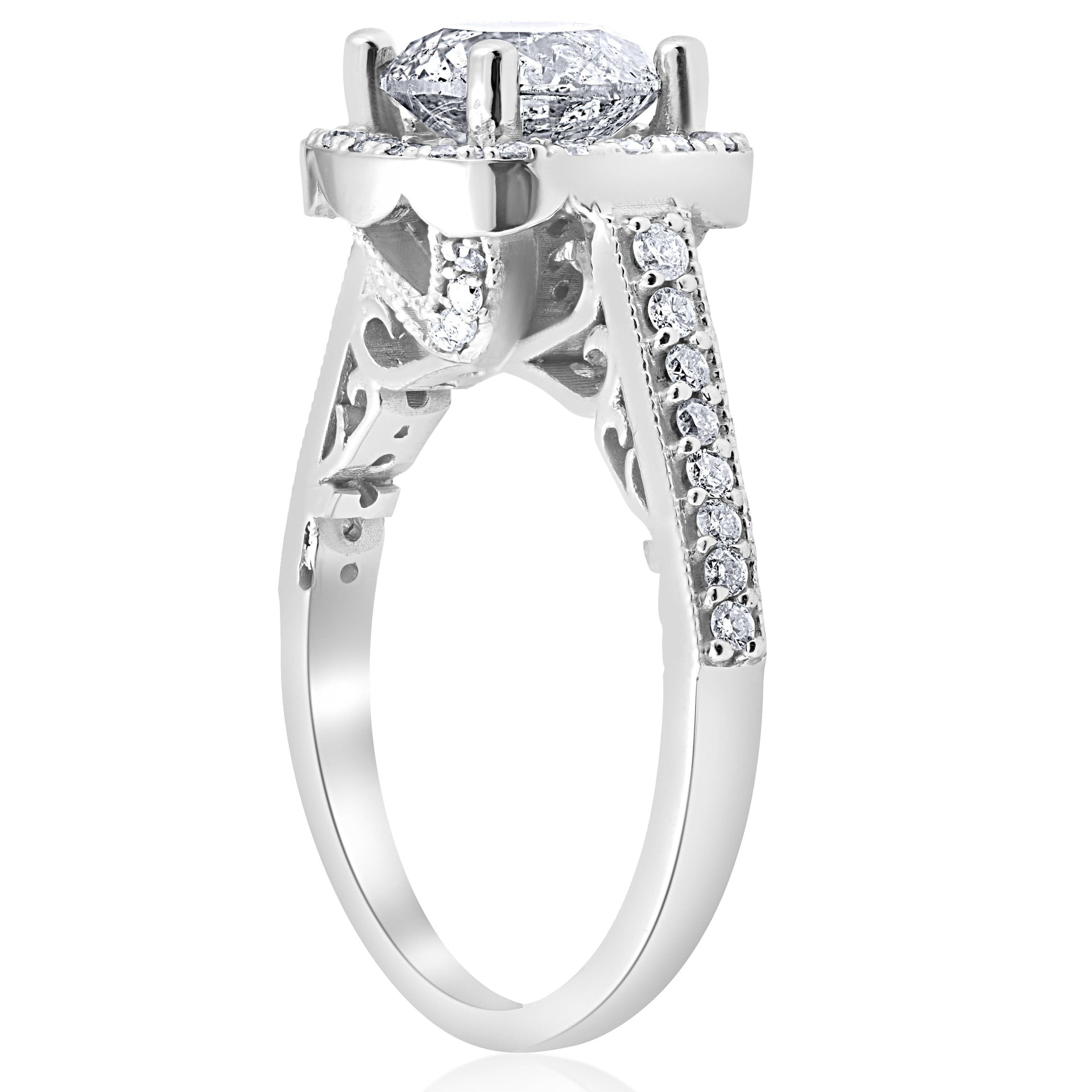 3 ct Diamond Cushion Halo Vintage Engagement Ring 14k White Gold Lab Grown