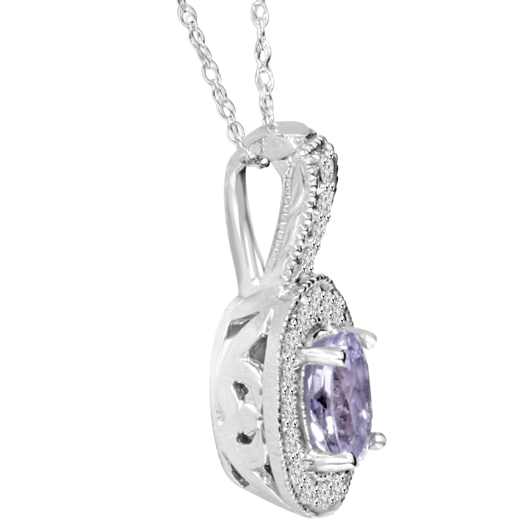 5/8 CT Tanzanite & Diamond Vintage Milgrain Halo Pendant 10K White Gold