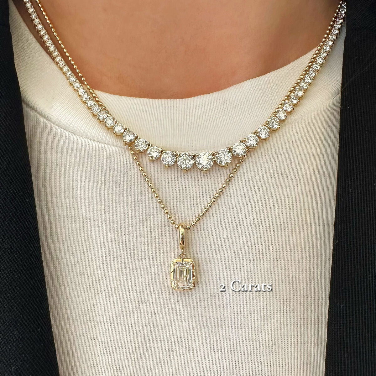 Georgian Emerald Cut Lab Diamond Ball Chain Necklace