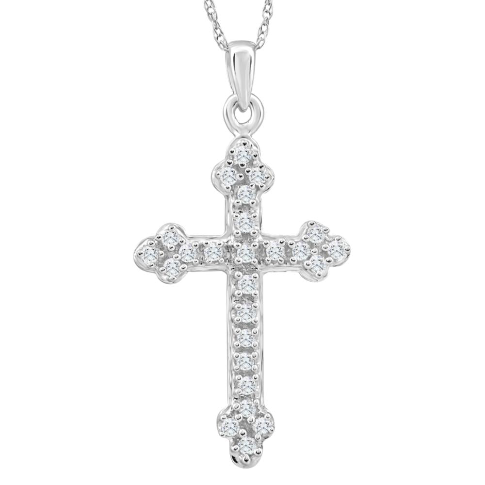 1/4ct T.W. Diamond Cross 10k White Gold Vintage Pendant 18' Chain Necklace