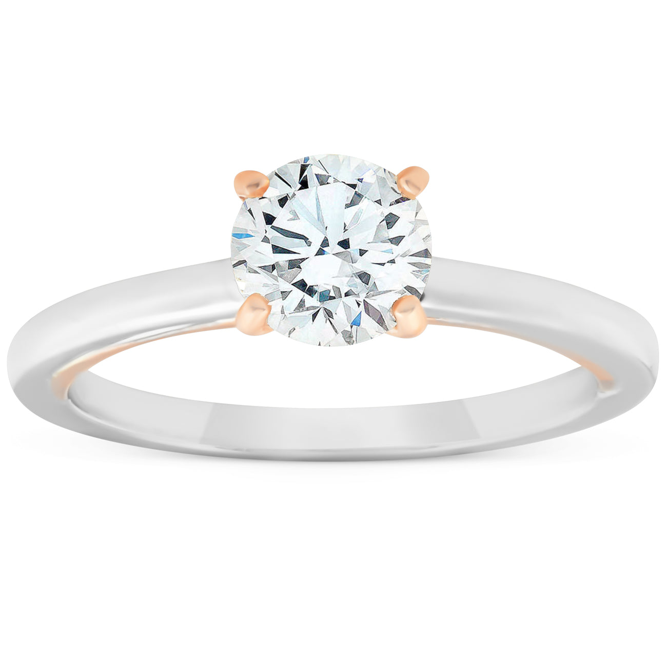 1 Ct Diamond Solitaire Two Tone Engagement Ring 14k White & Rose Gold