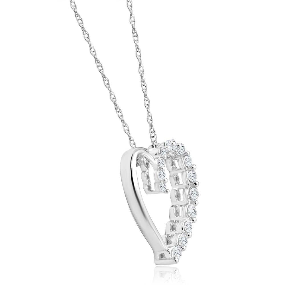 10K White Gold 1/3Ct TW Graduated Diamond Heart Pendant Necklace