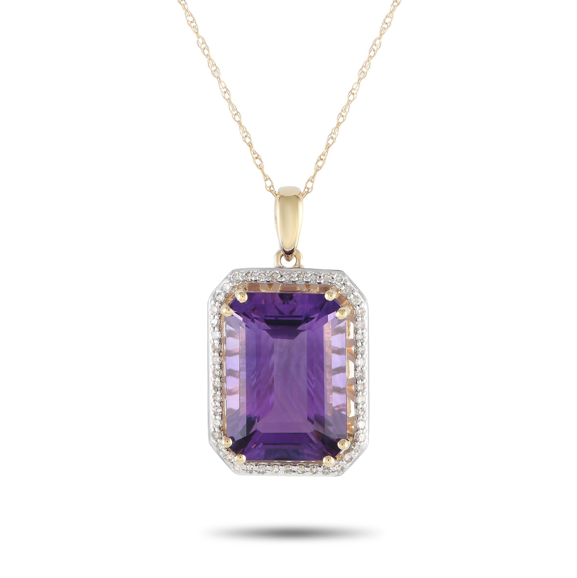 LB Exclusive 14K Yellow Gold 0.20ct Diamond and Amethyst Pendant Necklace PD4-15513YAM