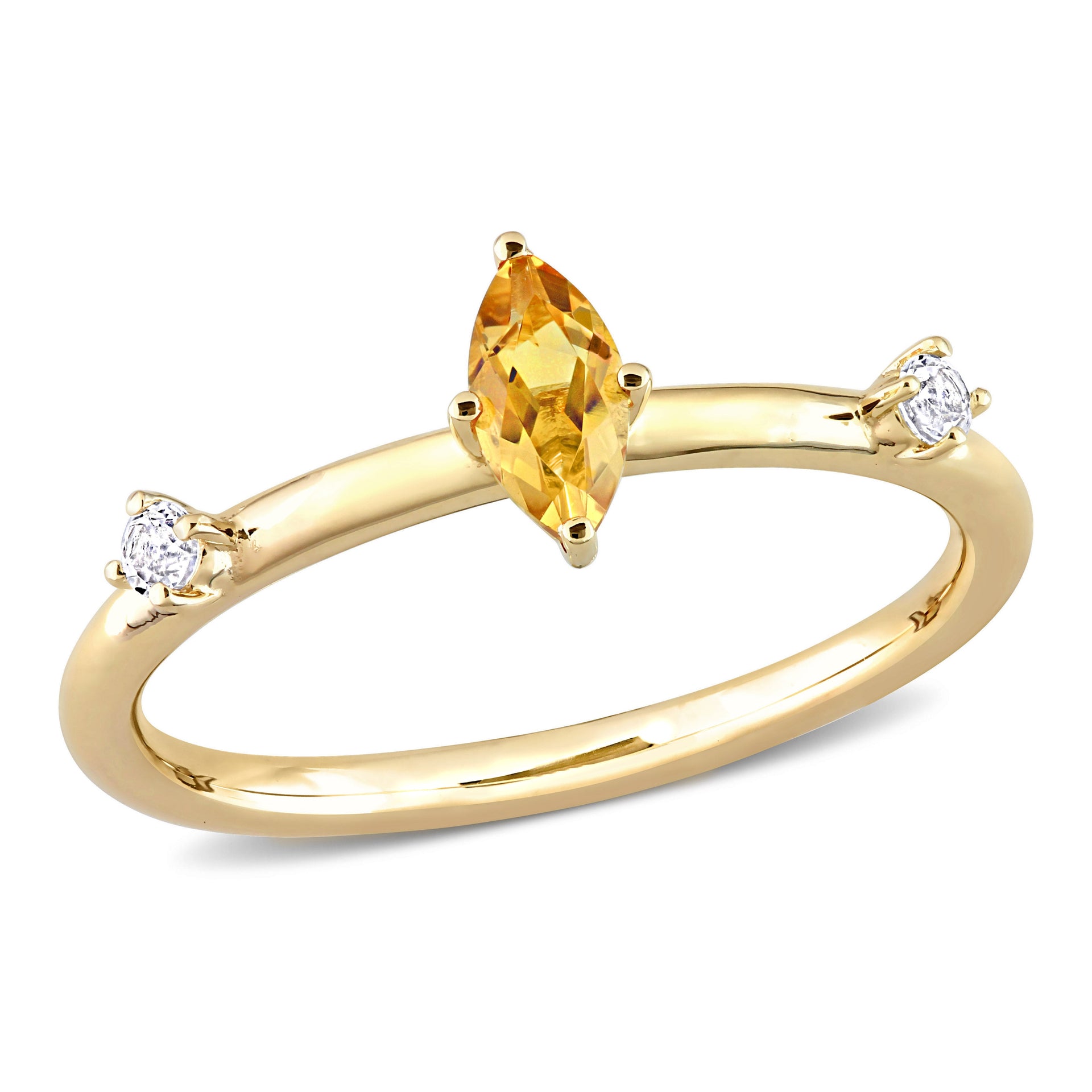 1/3 CT TGW Marquise Citrine and White Topaz Stackable Ring in 10k Yellow Gold