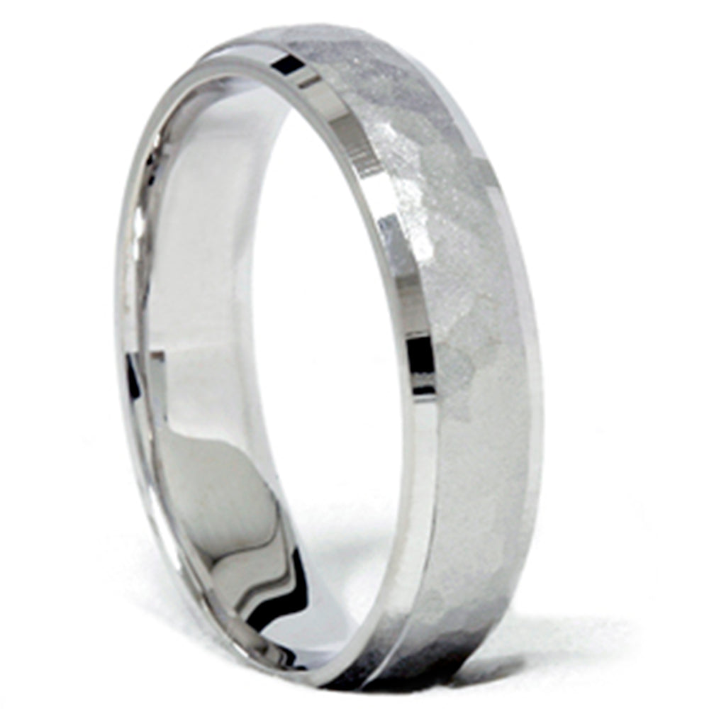 14K White Gold Hammered Comfort Fit Wedding Ring Band Size Selectable