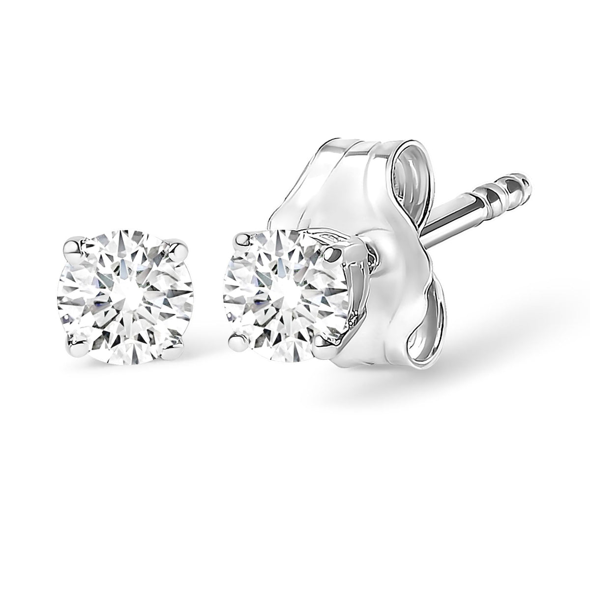 AGS Certified 14K White Gold 1.0 Cttw 4-Prong Set Brilliant Round-Cut Solitaire Diamond Push Back Stud Earrings (G-H Color, SI2-I1 Clarity)