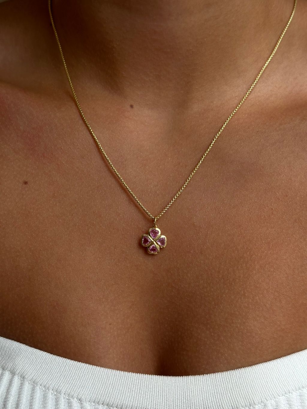 Gold Pink Sapphire Clover Charm