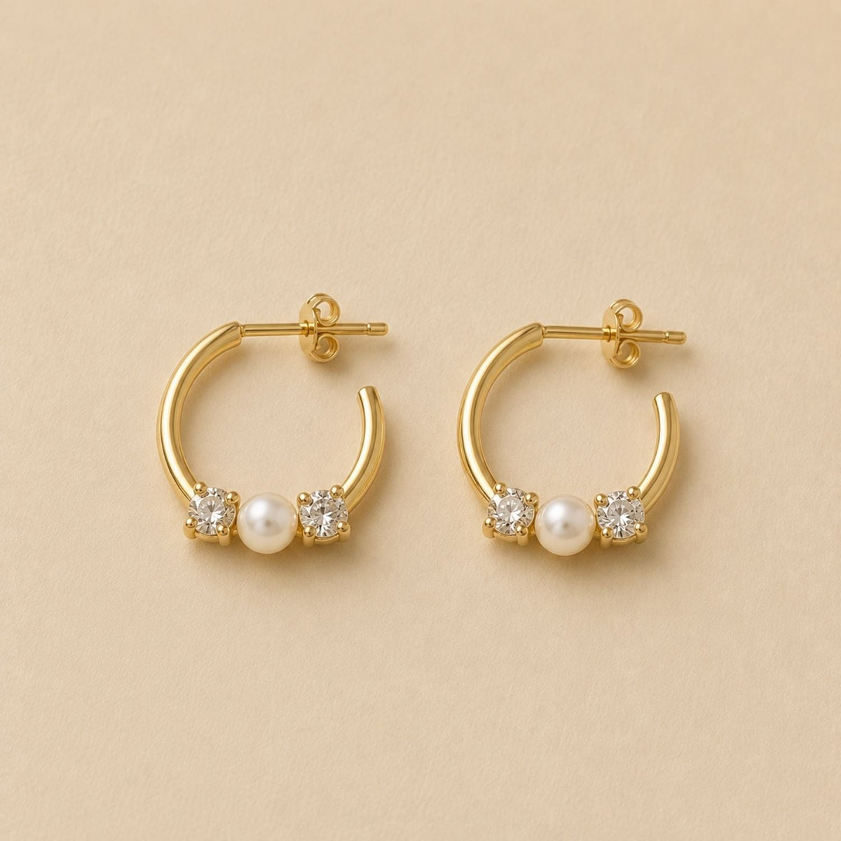 Aurora Double Diamond & Pearl Hoops