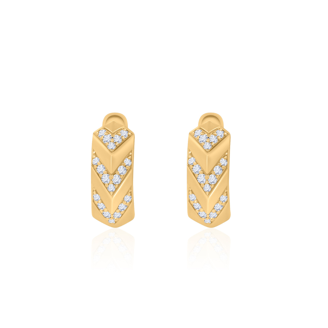 Gold Diamond Chevron Pave Hoops