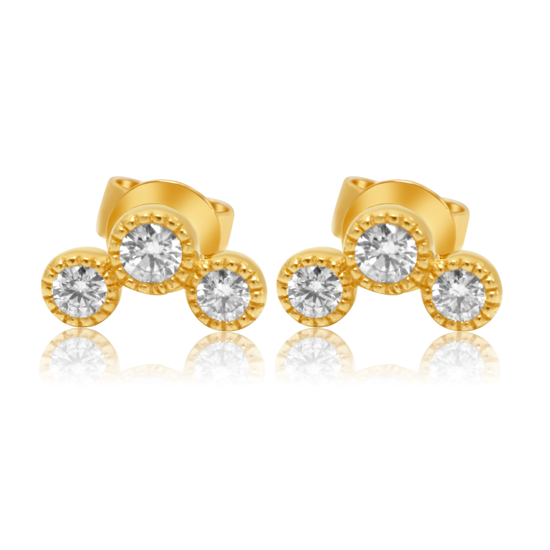 Gold Diamond Trio Bezel Curve Earring
