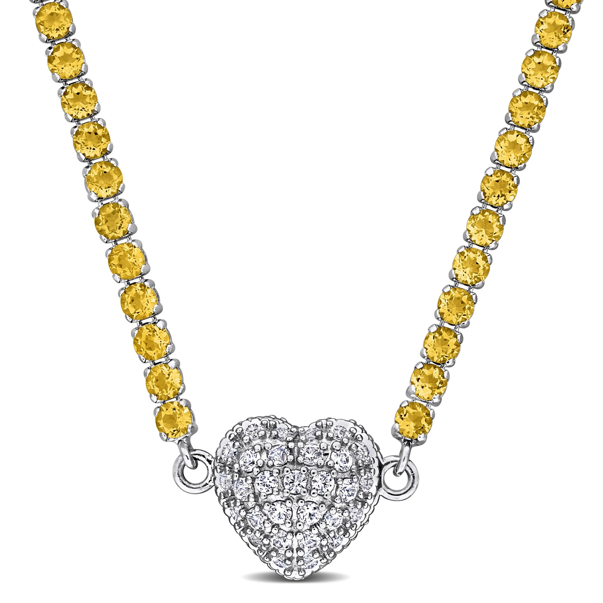 Mimi & Max 12 1/3ct TGW Citrine Created White Sapphire Heart Necklace in Sterling Silver-17 in