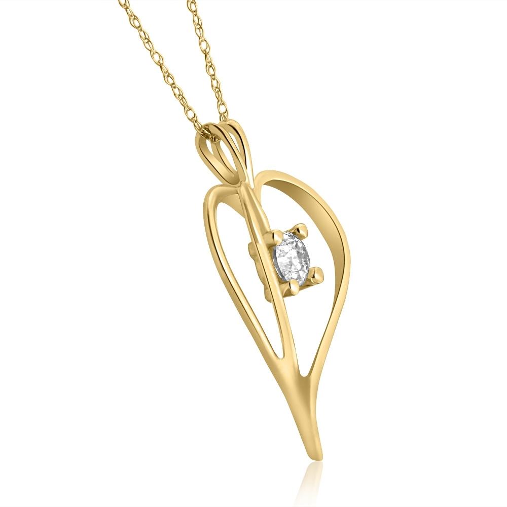 1/3Ct Solitaire Round Diamond Heart Pendant & Chain 10K Yellow Gold 1' Tall