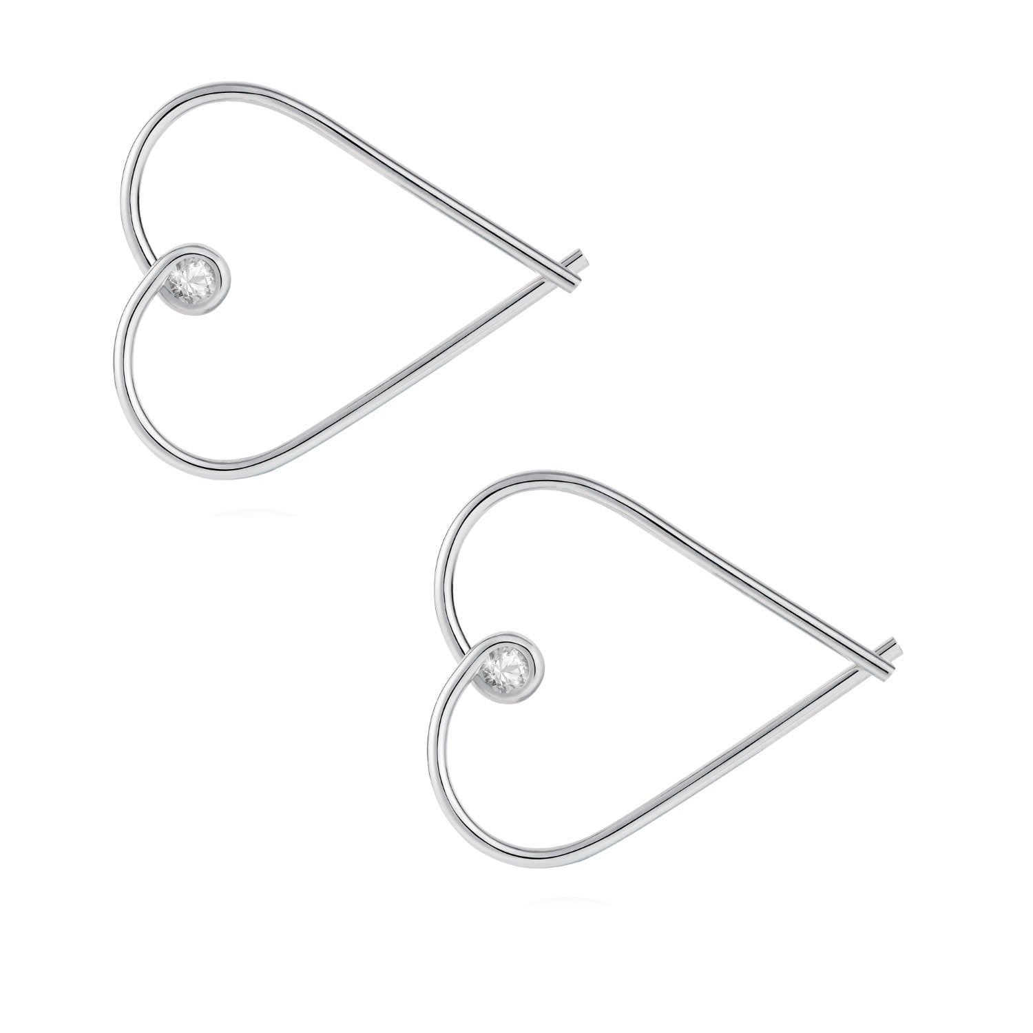 Heart Hoop Earrings - Diamonds & Silver
