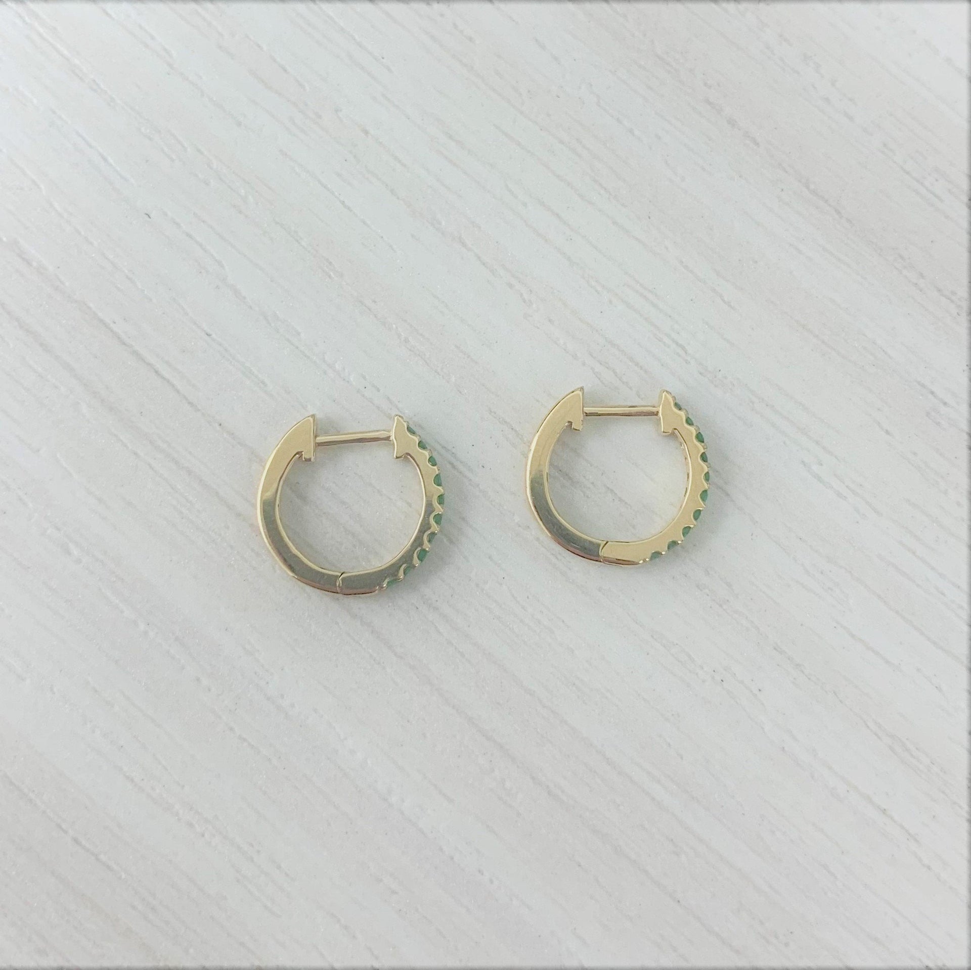 14k Gold & Emerald Huggie Earrings