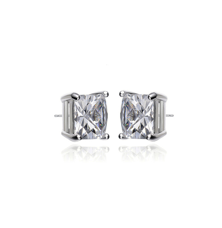 Sterling Silver Cubic Zirconia Square Stud Earrings