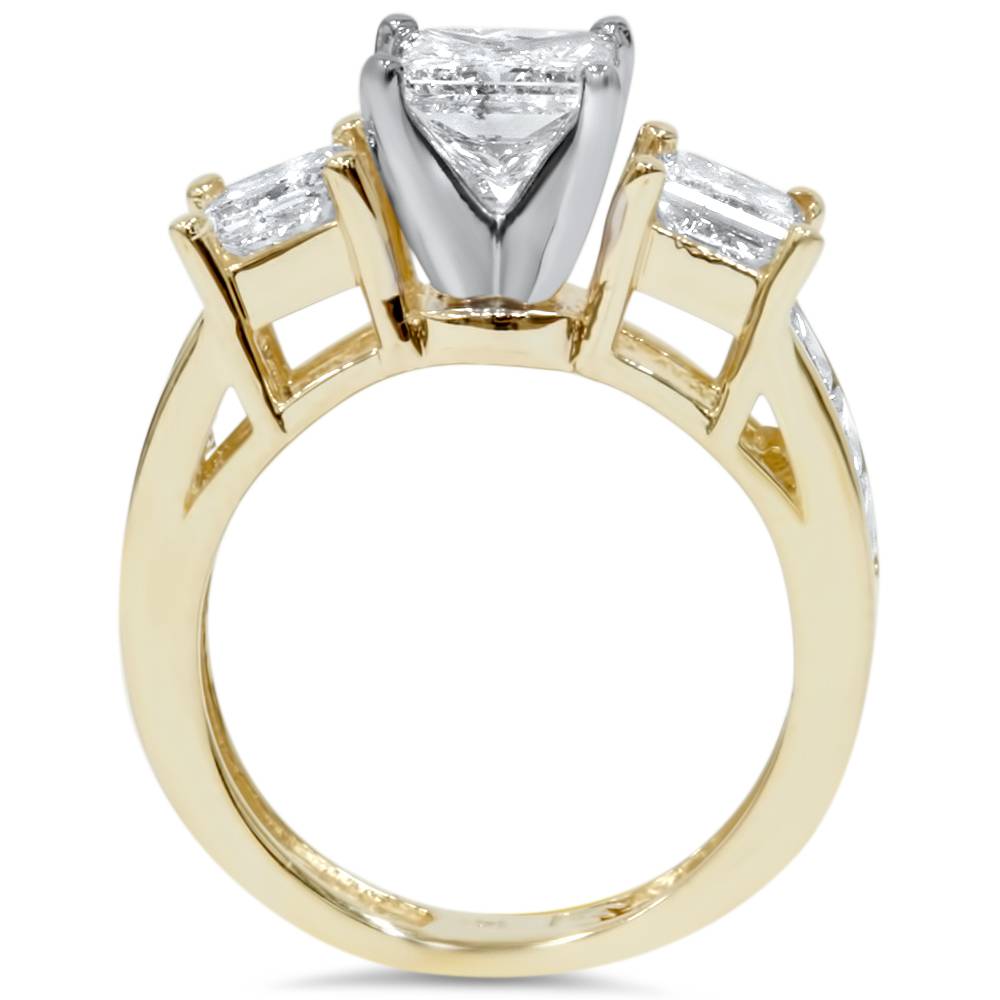 2 CT Princess Cut Diamond 3 stone Engagement Ring 14K Yellow Gold