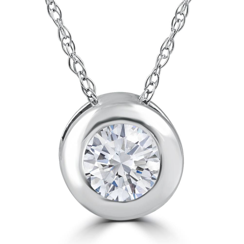 1ct Round Bezel Solitaire Diamond Pendant 14K White Gold