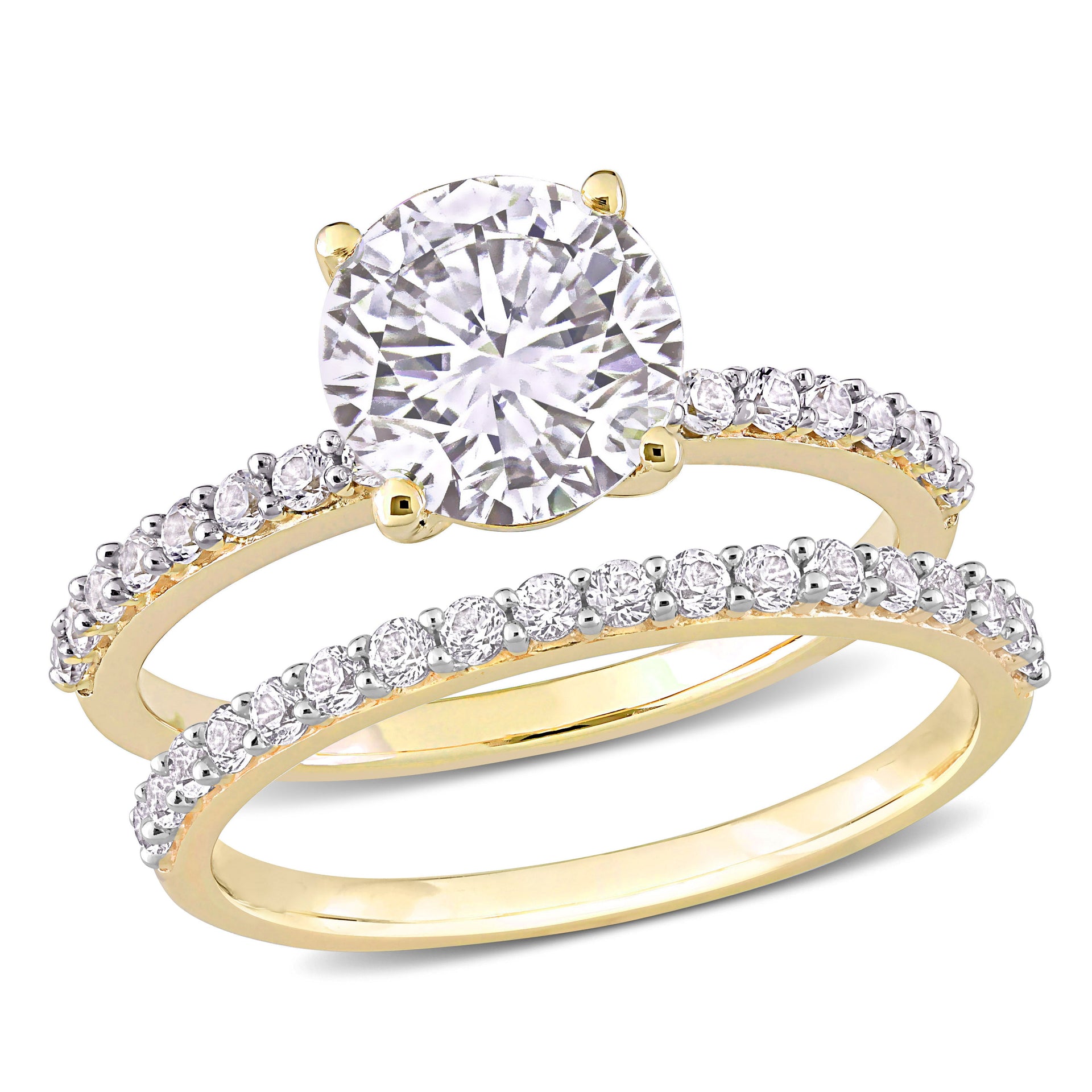 3 1/10ct TW Created White Sapphire Ring Bridal Ring Set in 10k Yellow Gold