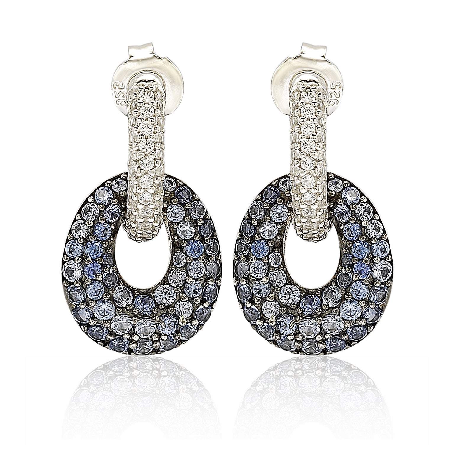 Suzy Levian Sterling Silver Blue & White Sapphire and Diamond Accent Double Oval Dangle Earrings