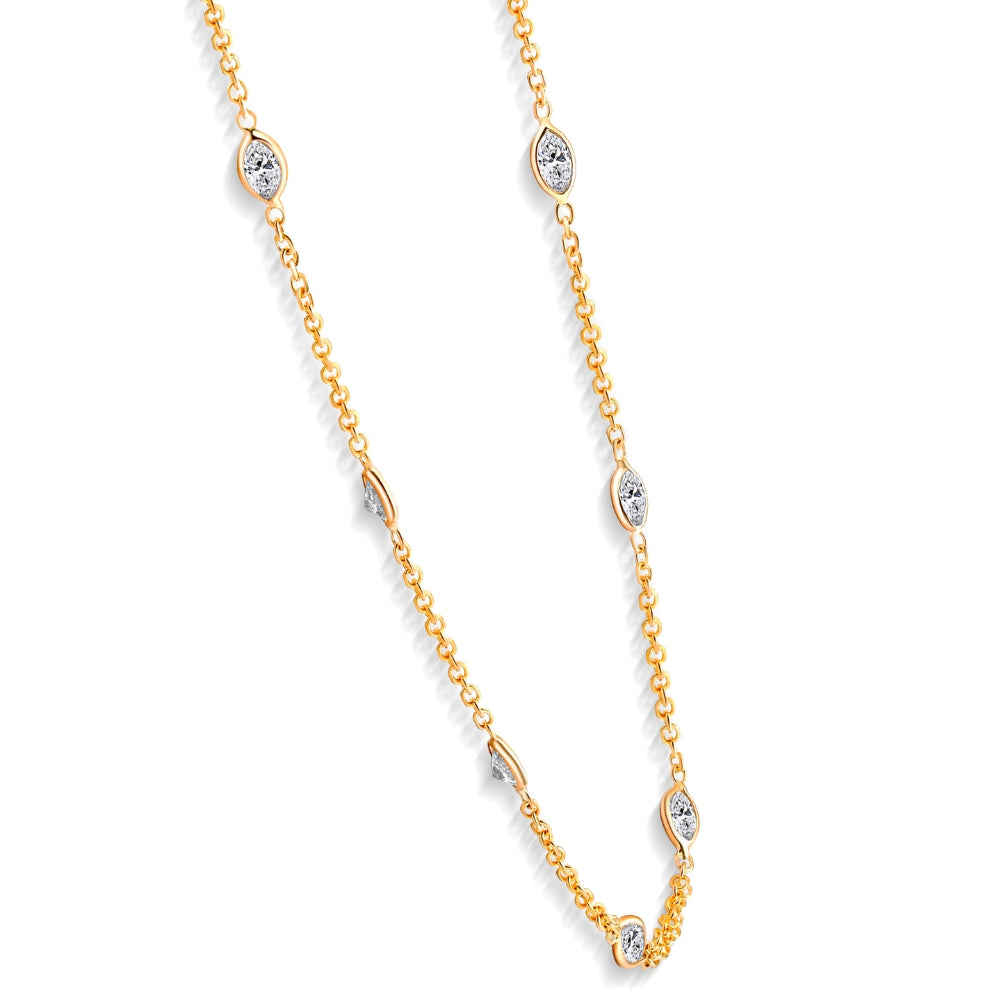 3 1/4Ct Oval Shape Diamonds By The Yard Necklace 14K Yellow Gold Lab Grown 18'