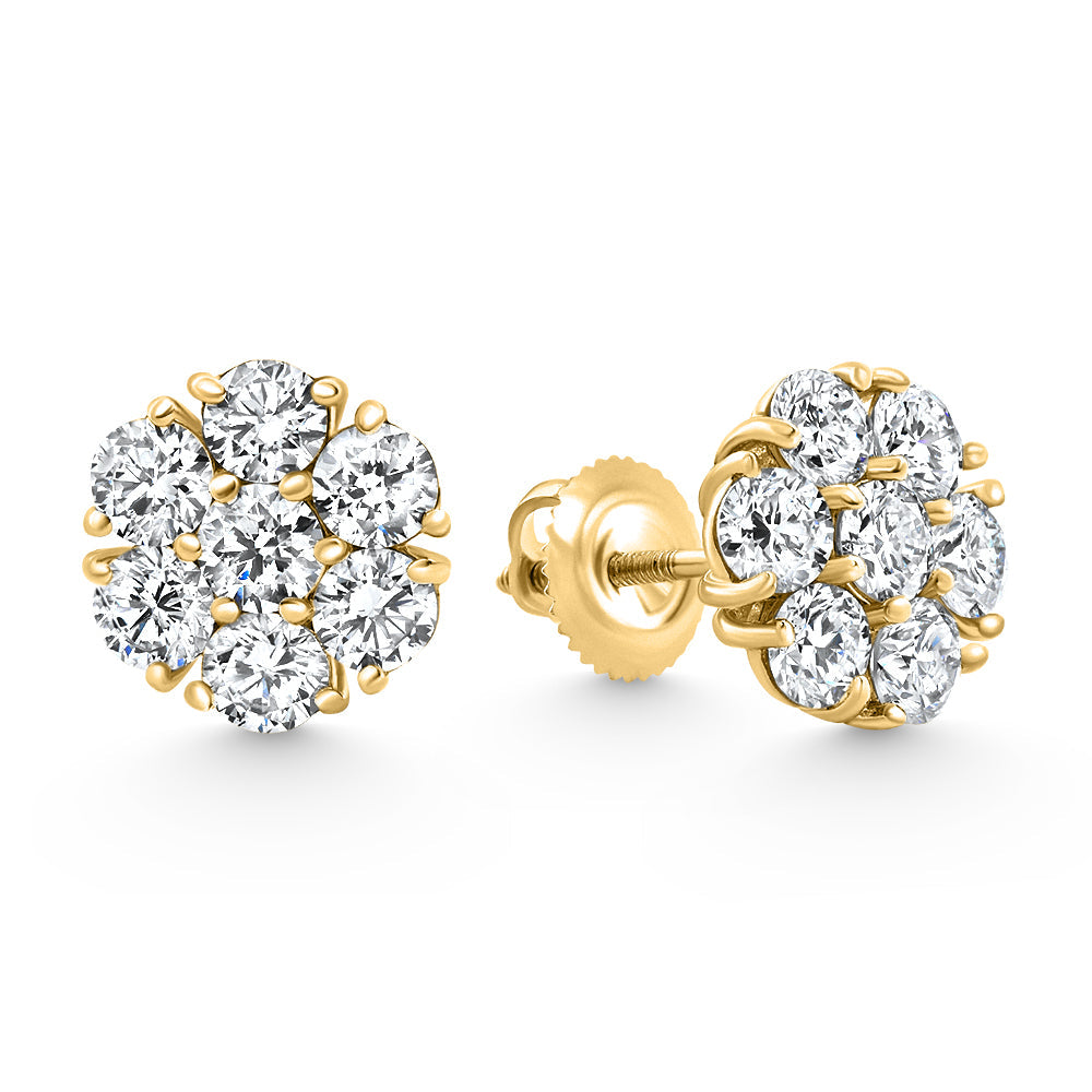F/VS 3.60Ct Diamond Cluster Pave Studs Screwback Earrings 14k Gold Lab Grown