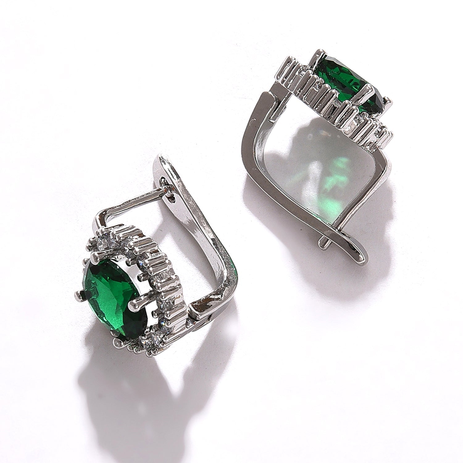 Green Color Pack Of 2 Silver Plated American Diamond Stud For Women's