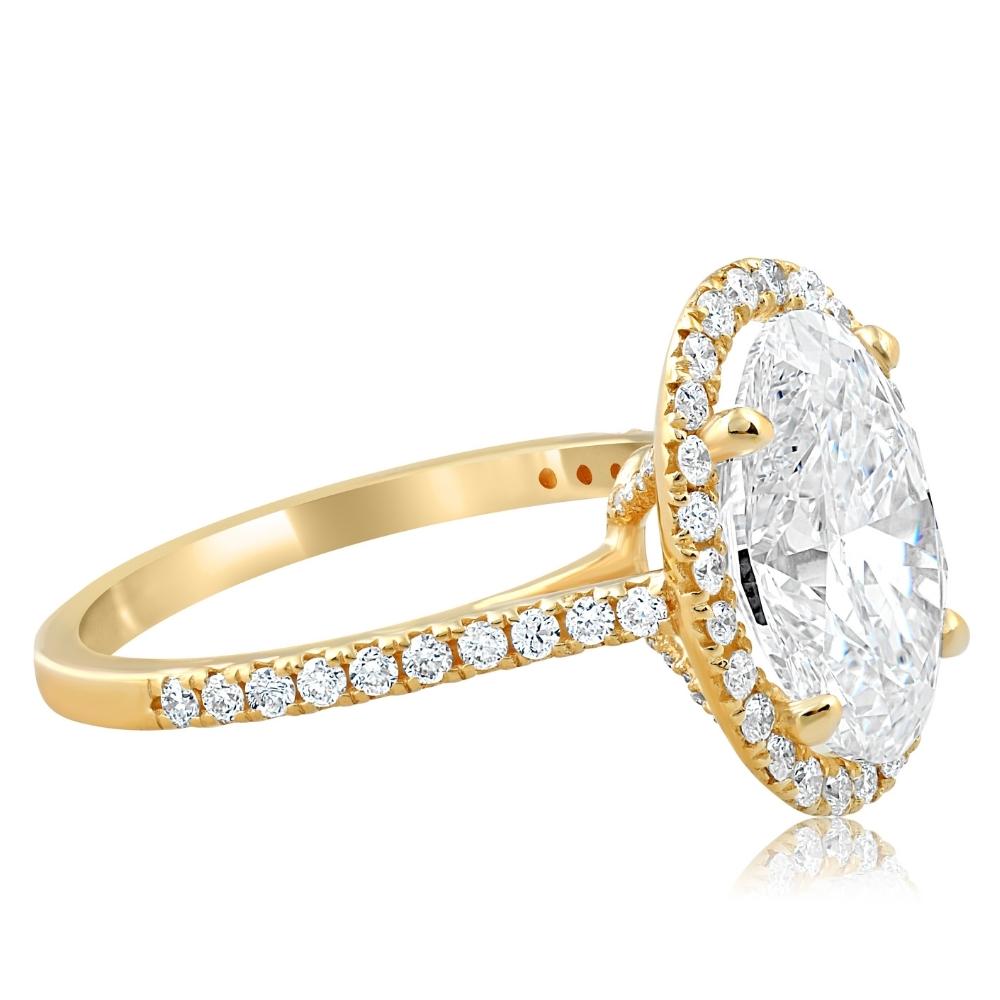 3 1/2 ct Oval Moissanite & Diamond Halo Engagement Ring 14k Yellow Gold