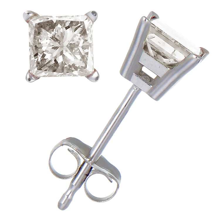 2/3 cttw Princess Cut Diamond Stud Earrings 10K White Gold 4 Prong with Push Backs