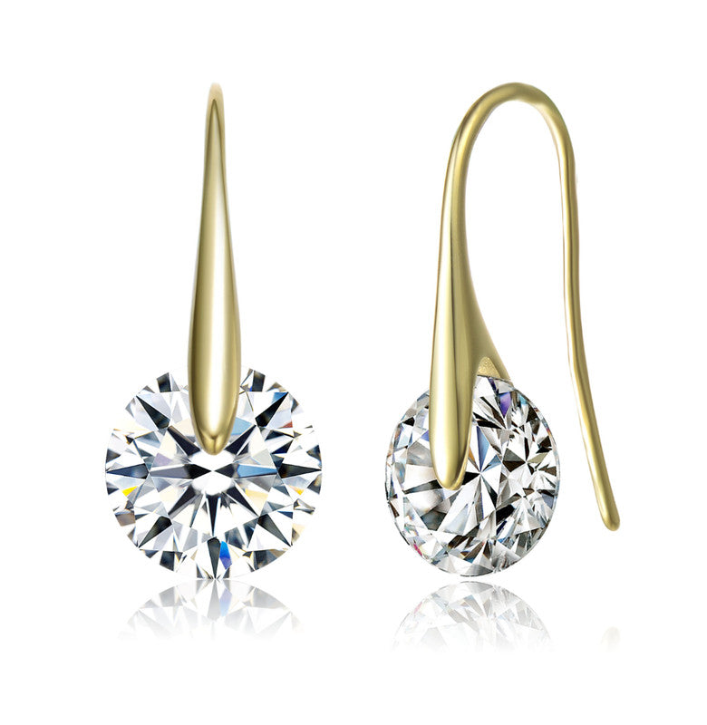 Sterling Silver Gold Plated Cubic Zirconia Hook Earrings