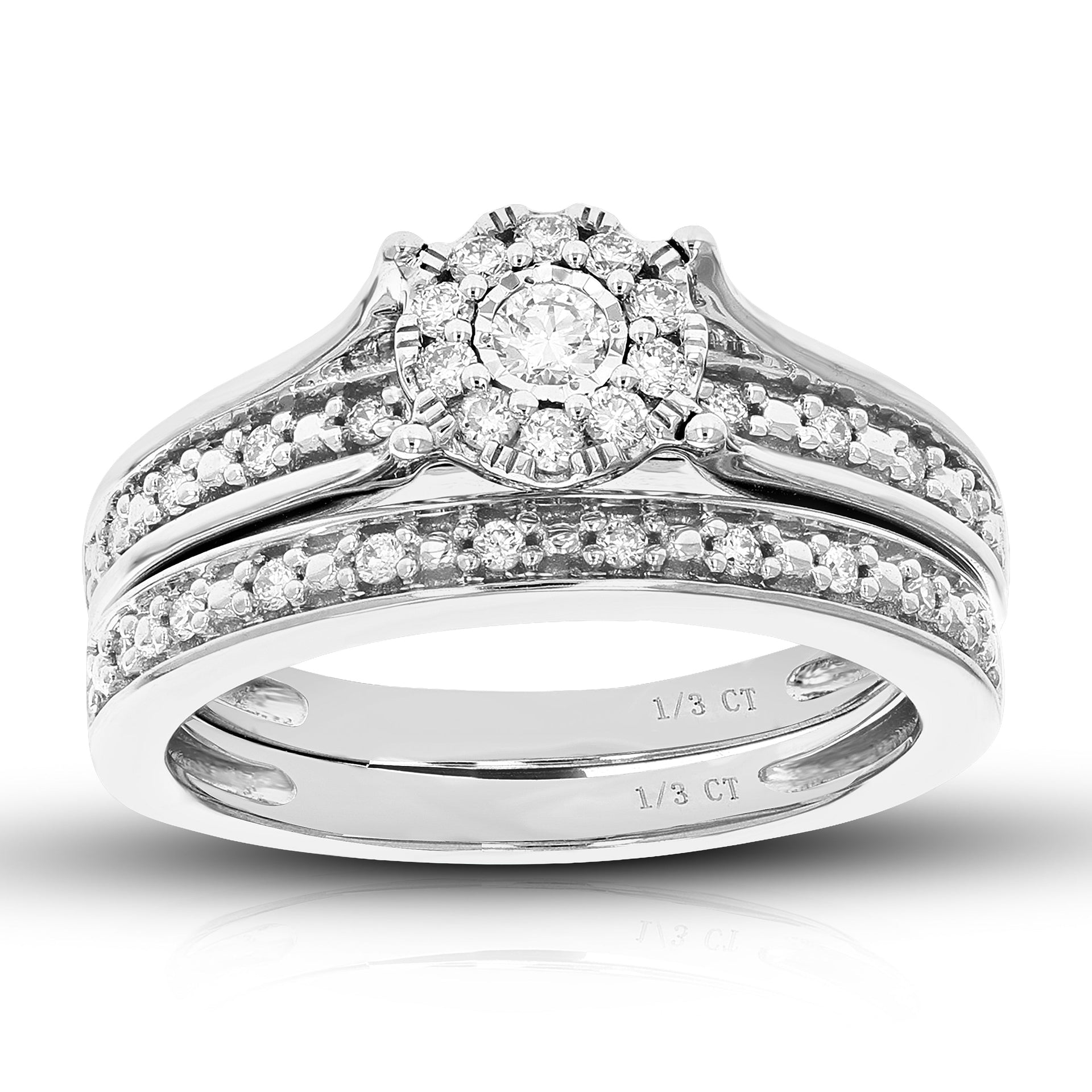 1/3 Cttw Lab Created Diamond Wedding Bridal Set Sterling Silver Prong