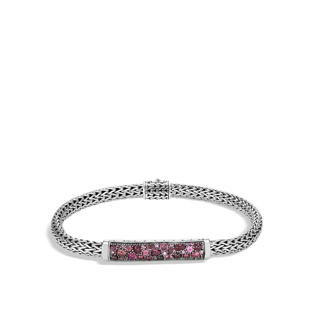 Classic Chain 5MM Station Bracelet in Silver with Gemstone