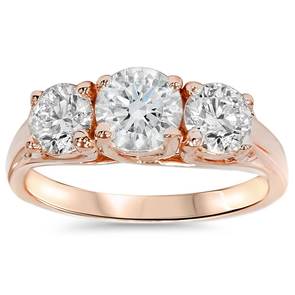 2 CT 3 Stone Diamond Engagement Ring 14K Rose Gold