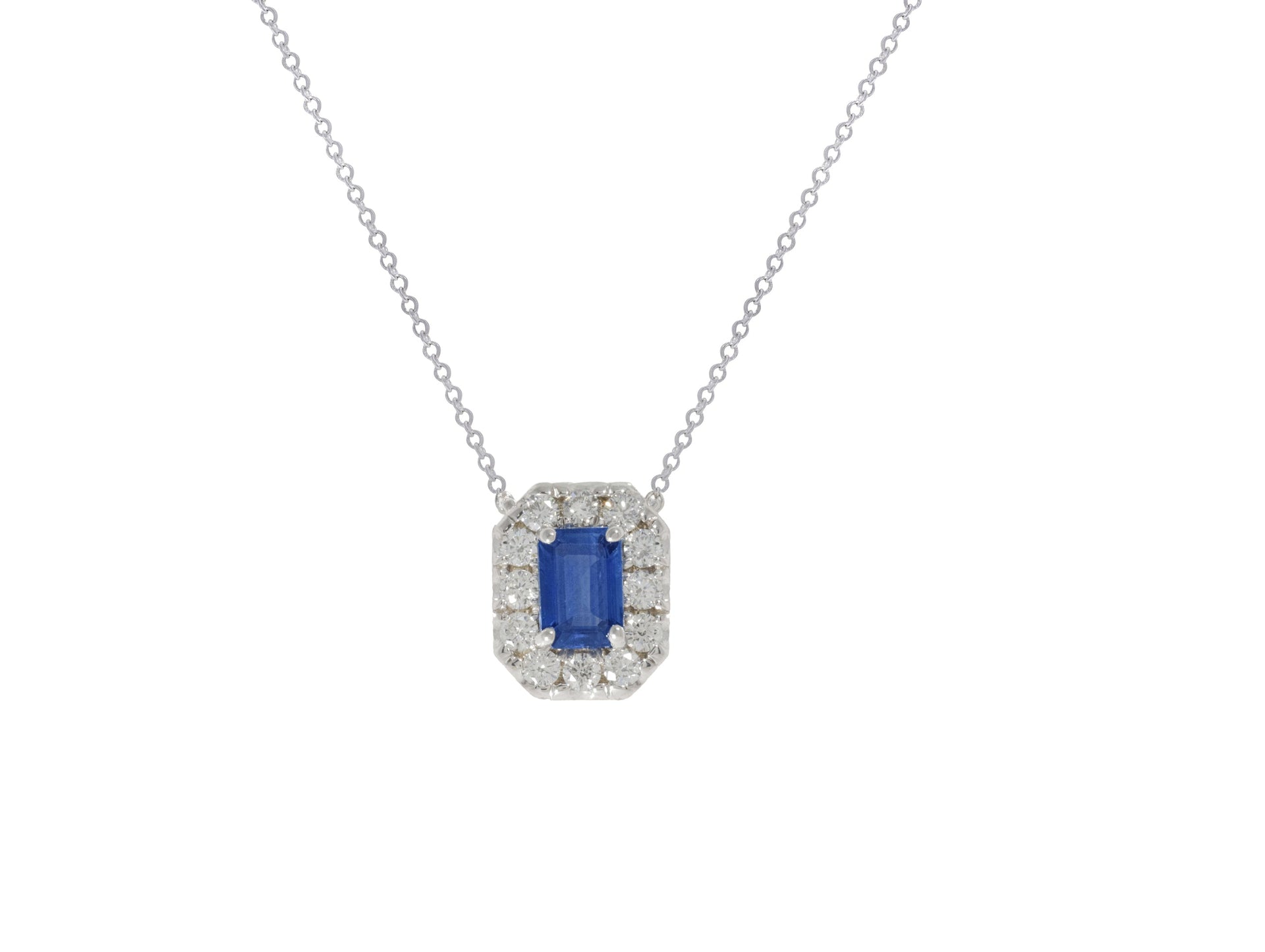 14kt white gold diamond and sapphire pendant