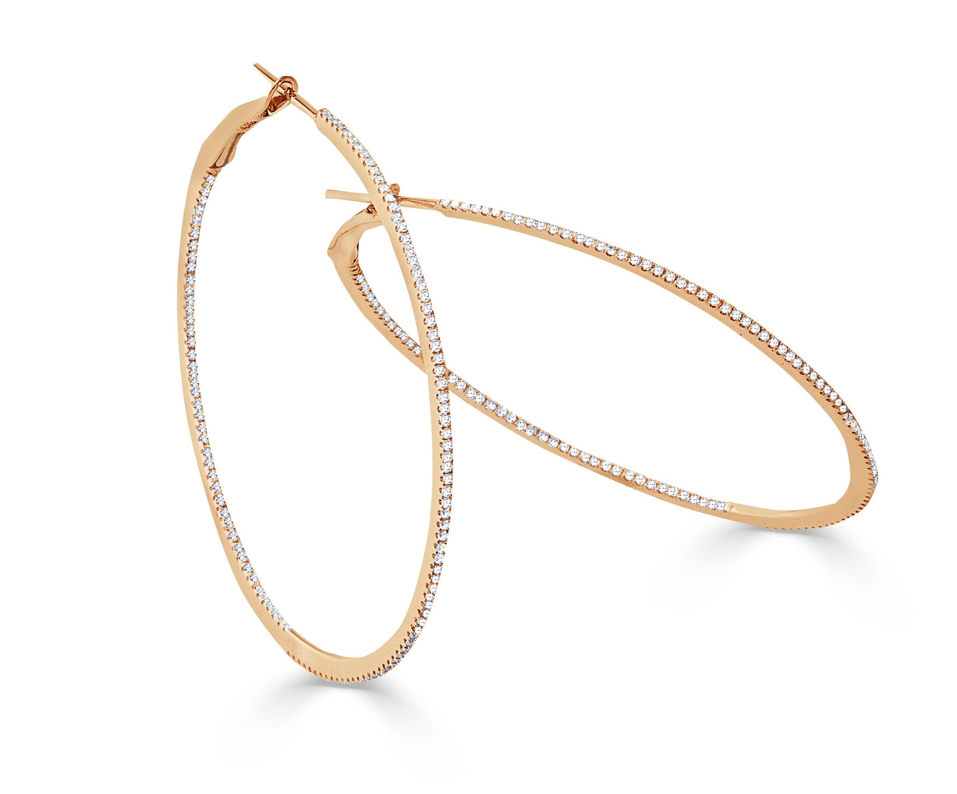 14k Gold & Diamond Skinny Hoop Earrings- 2'