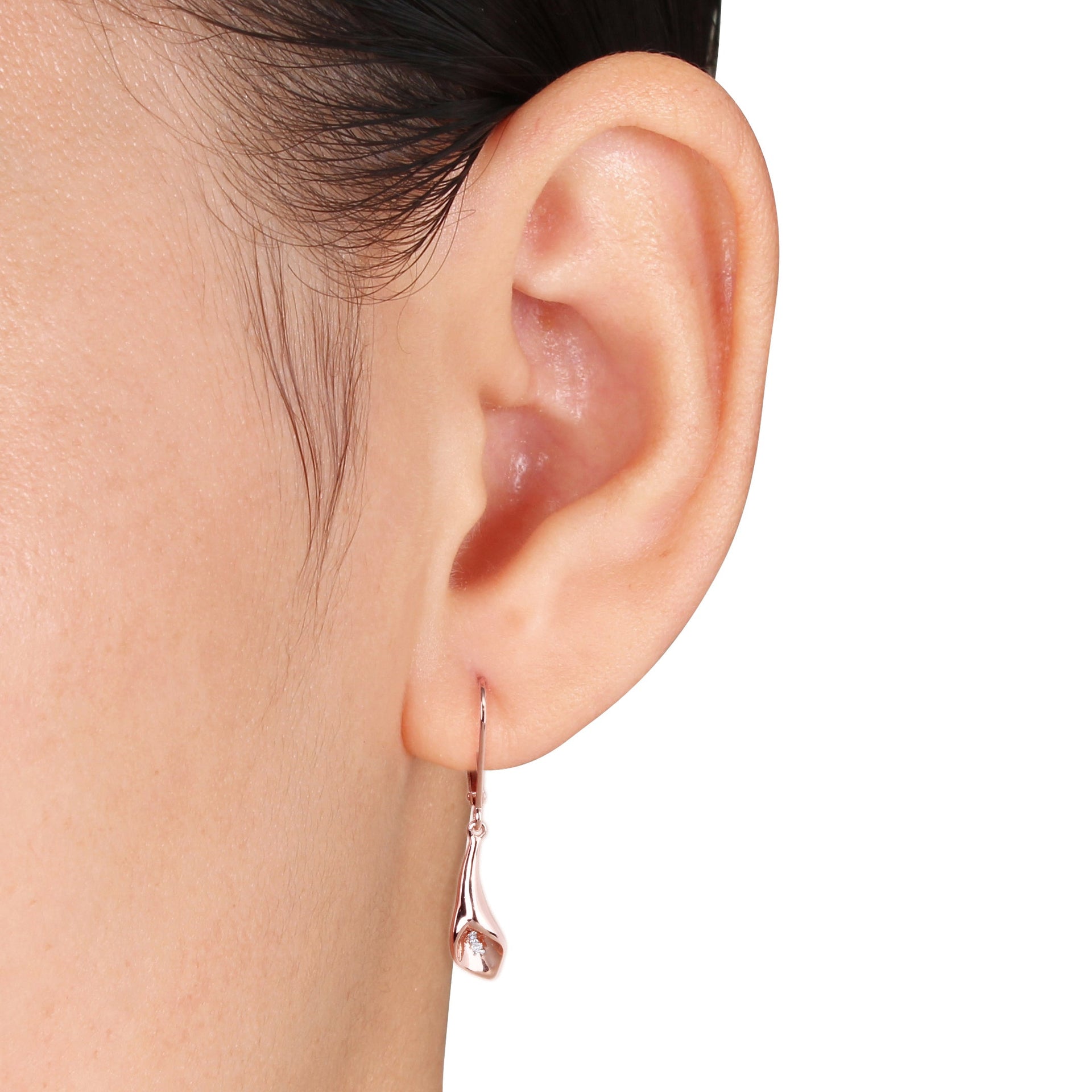 Mimi & Max Diamond Calla Lily Leverback Earrings in Pink Plated Sterling Silver