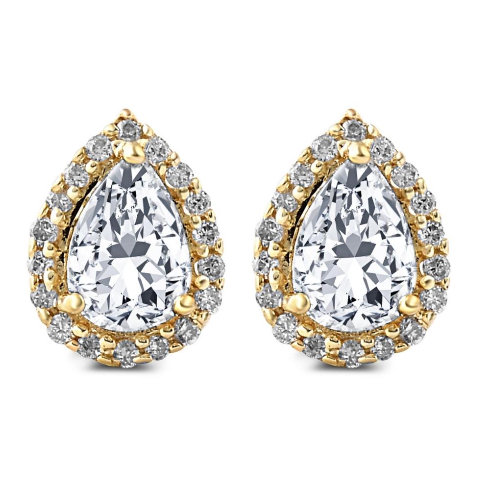 1/2 CT Pear Shaped Halo Screw Back Diamond Studs White or Yellow Gold Earrings