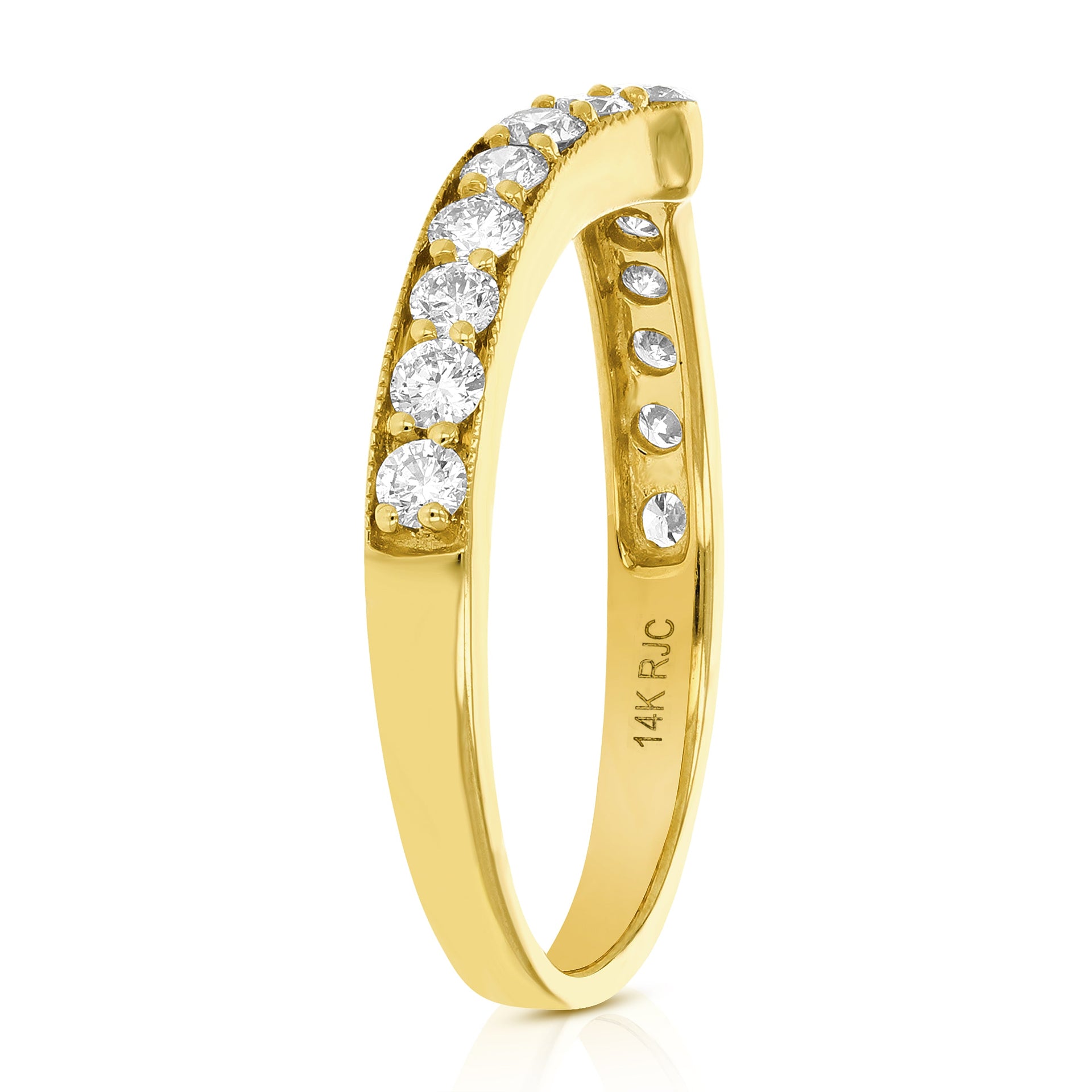 1/2 Cttw V-shape Diamond Wedding Band With Milgrain 14K Gold